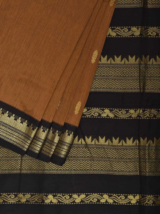 Dark Mustard and Black Gadwal Cotton Viscose Saree with Pallu and Border Design No Blouse g0495