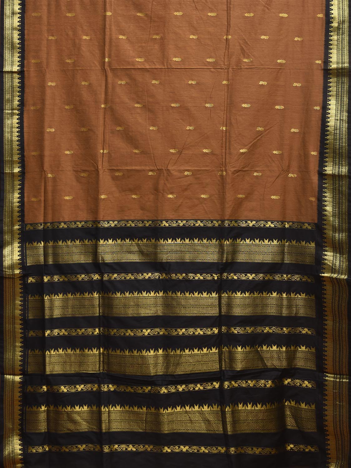 Dark Mustard and Black Gadwal Cotton Viscose Saree with Pallu and Border Design No Blouse g0495