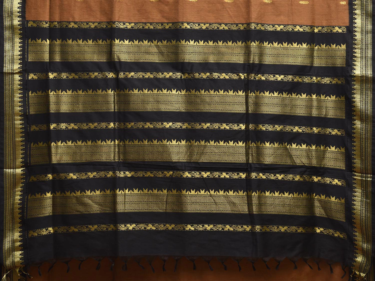 Dark Mustard and Black Gadwal Cotton Viscose Saree with Pallu and Border Design No Blouse g0495