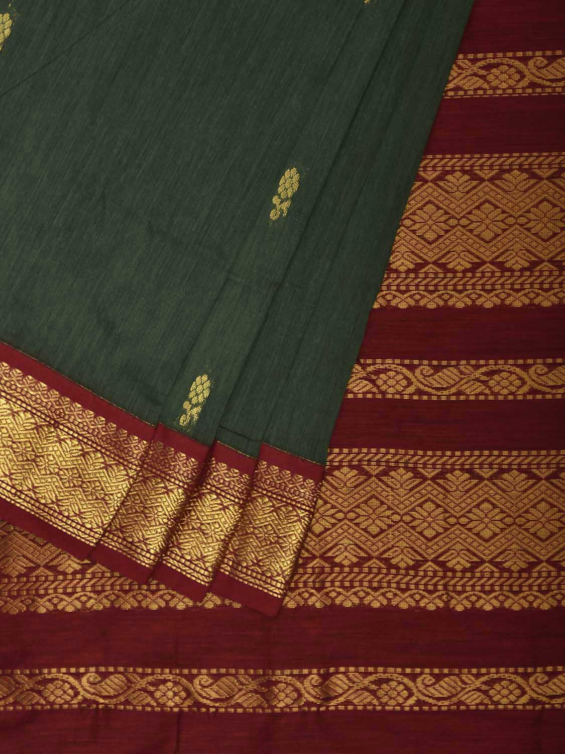 Green and Dark Red Gadwal Cotton Viscose Saree with Pallu and Border Design g0497