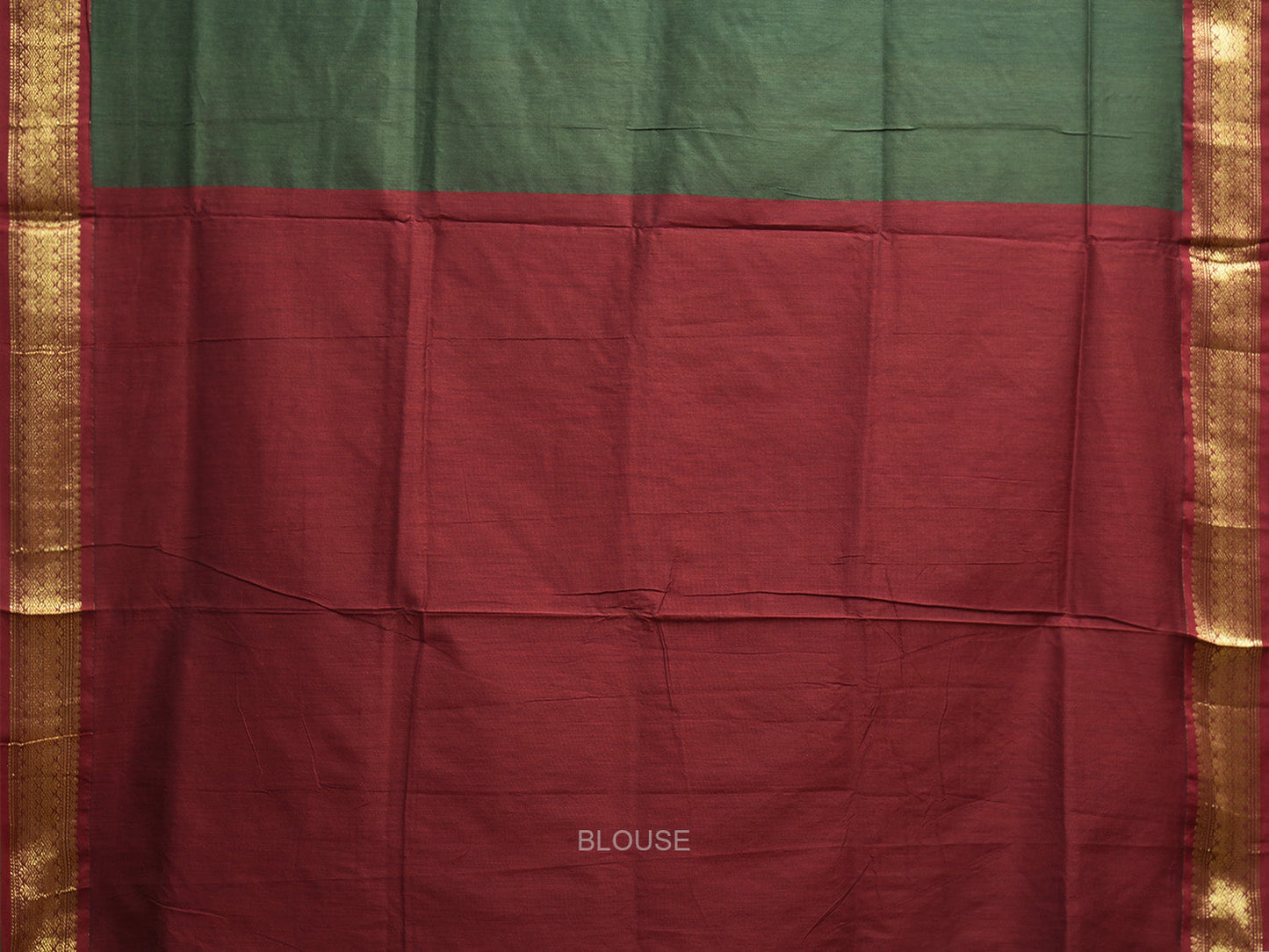 Green and Dark Red Gadwal Cotton Viscose Saree with Pallu and Border Design g0497