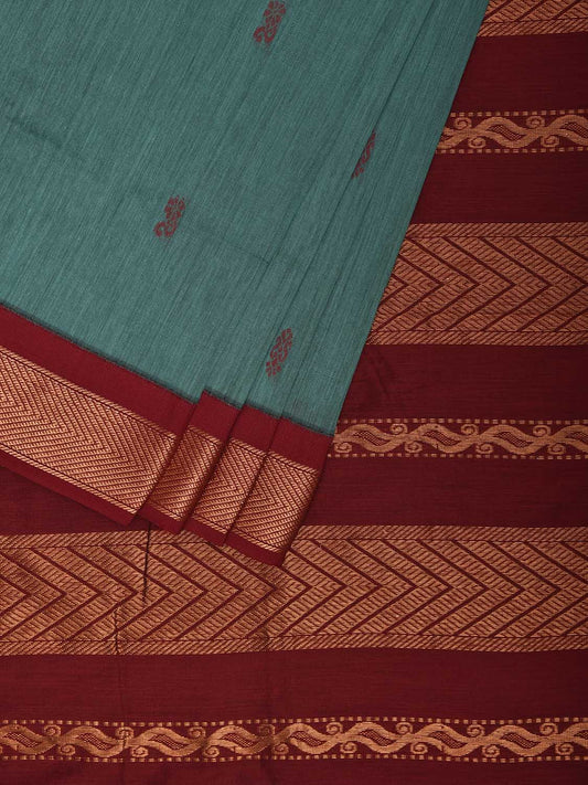 Turquoise and Maroon Gadwal Cotton Viscose Saree with Pallu and Border Design g0499