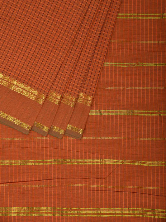Dark Orange Gadwal Cotton Viscose Saree with Checks and Border Design g0501