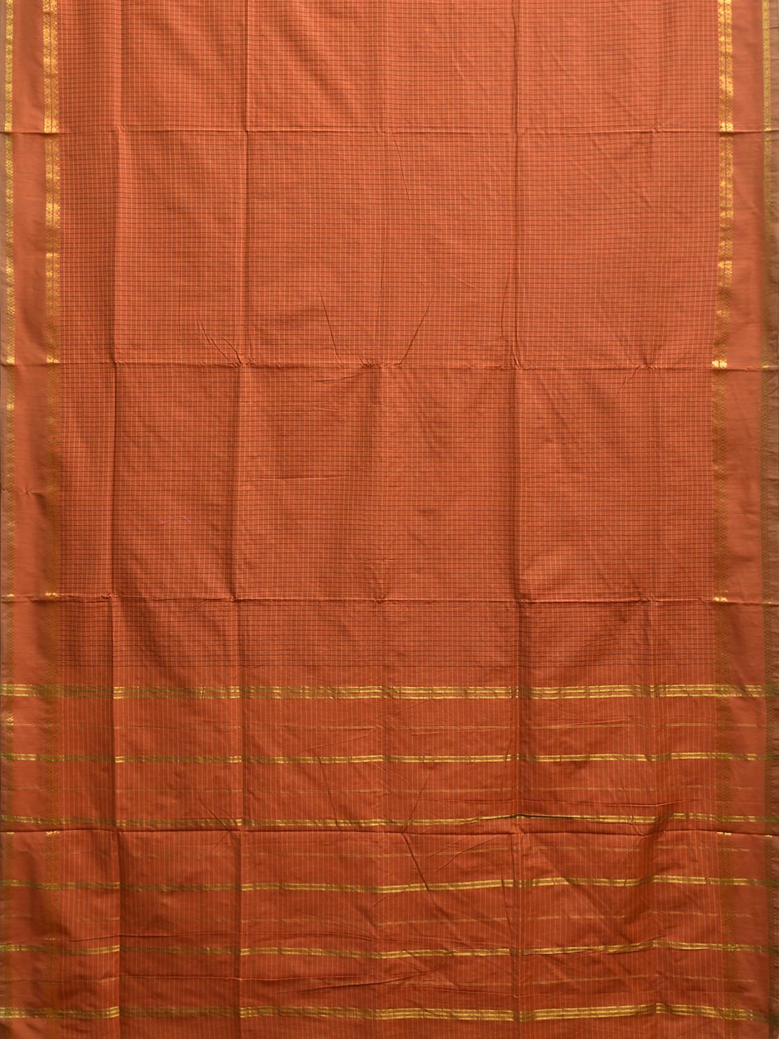 Dark Orange Gadwal Cotton Viscose Saree with Checks and Border Design g0501