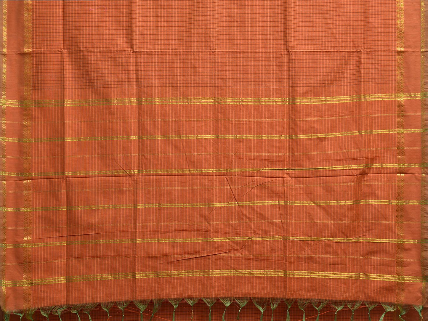 Dark Orange Gadwal Cotton Viscose Saree with Checks and Border Design g0501