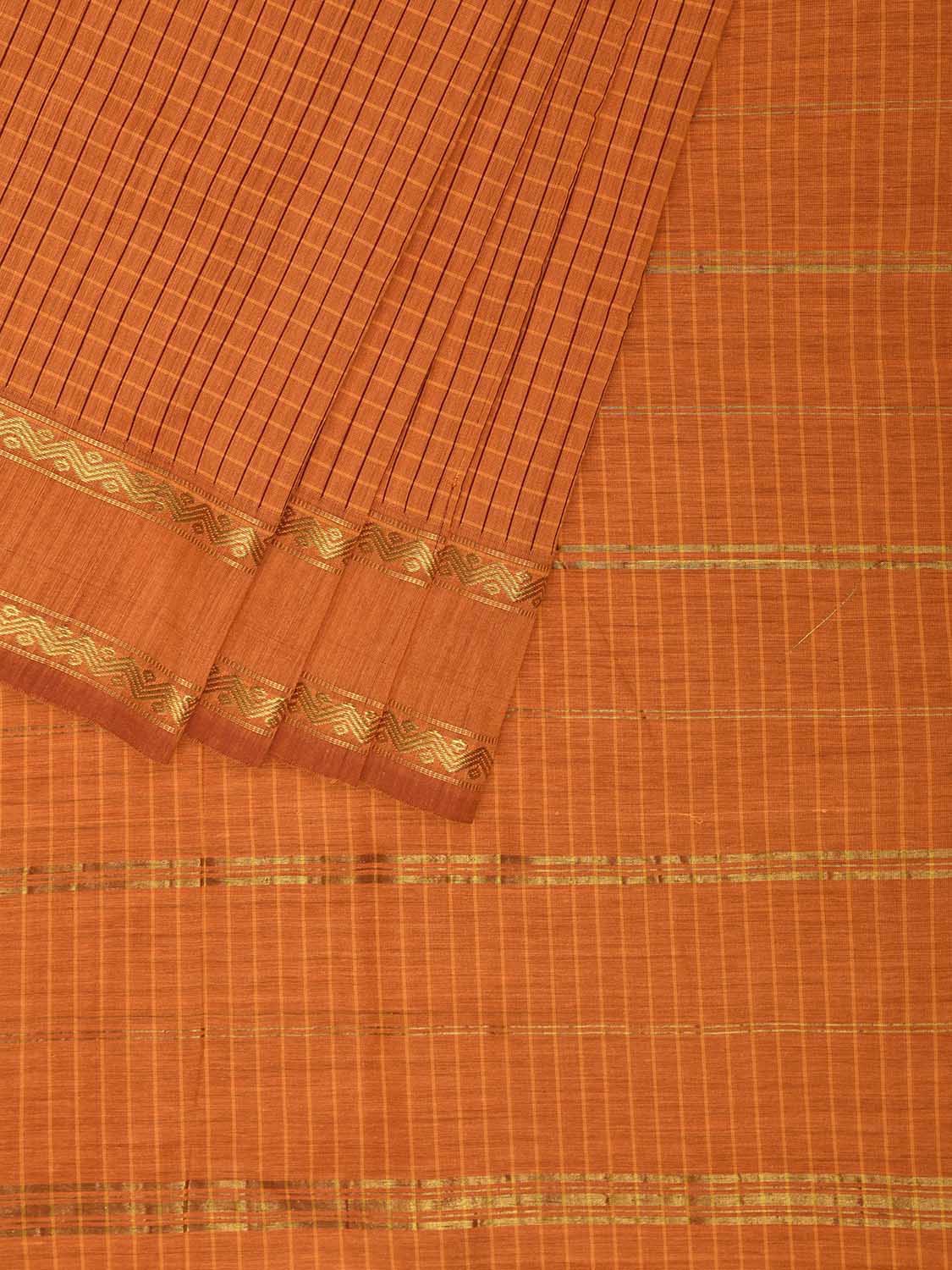 Orange Gadwal Cotton Viscose Saree with Checks and Border Design g0503