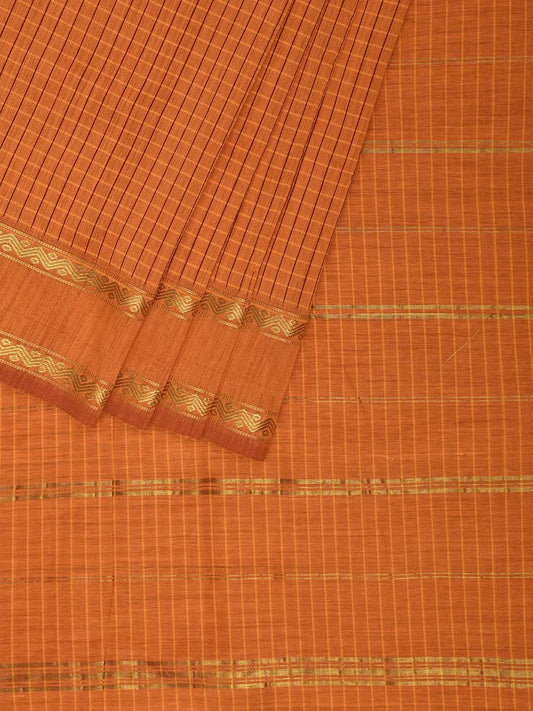 Orange Gadwal Cotton Viscose Saree with Checks and Border Design g0503