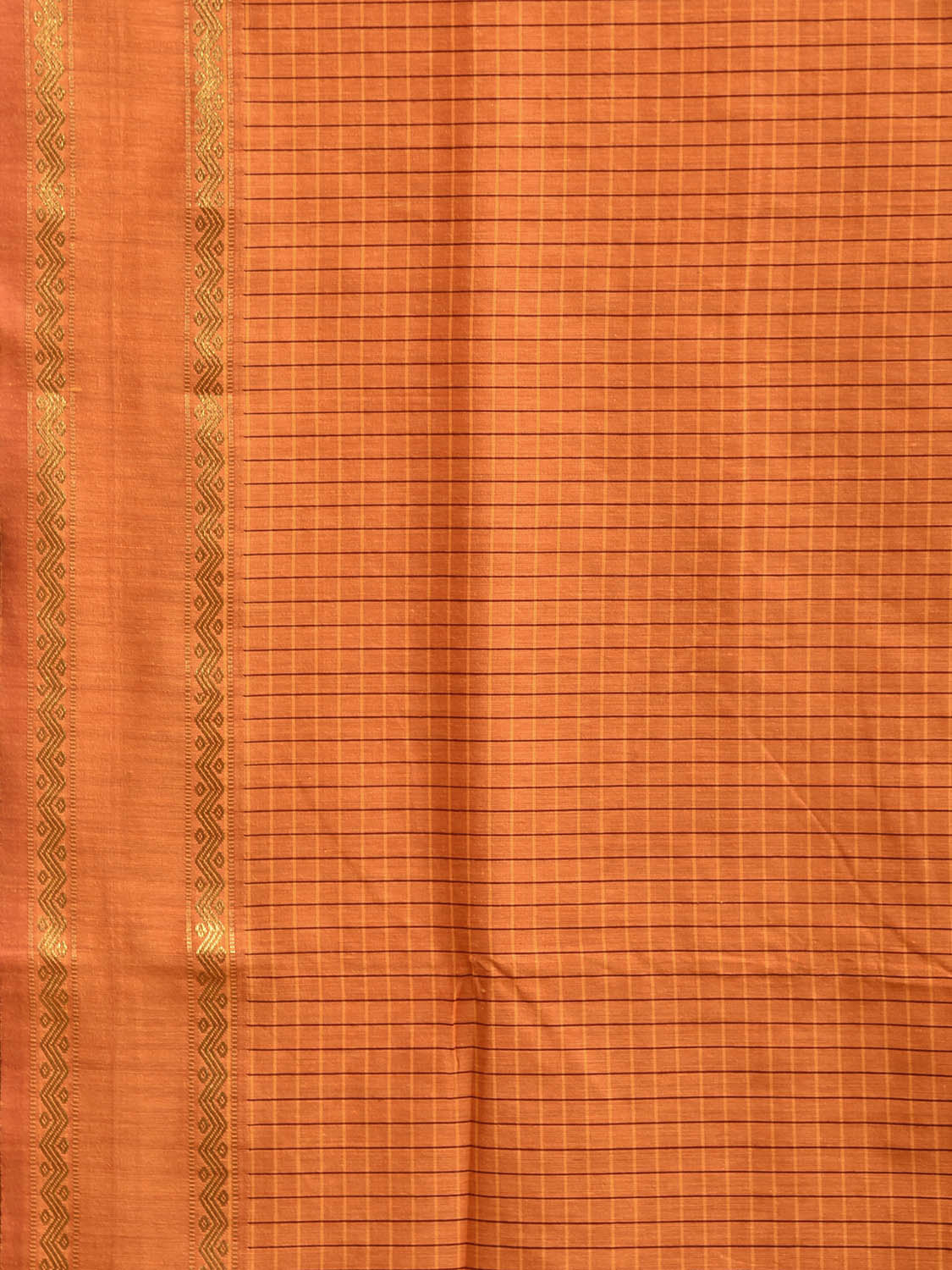Orange Gadwal Cotton Viscose Saree with Checks and Border Design g0503