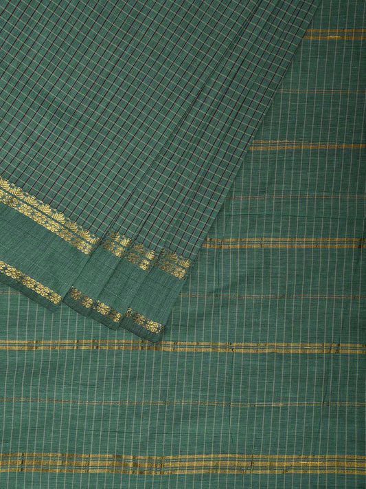 Green Gadwal Cotton Viscose Saree with Checks and Border Design g0504