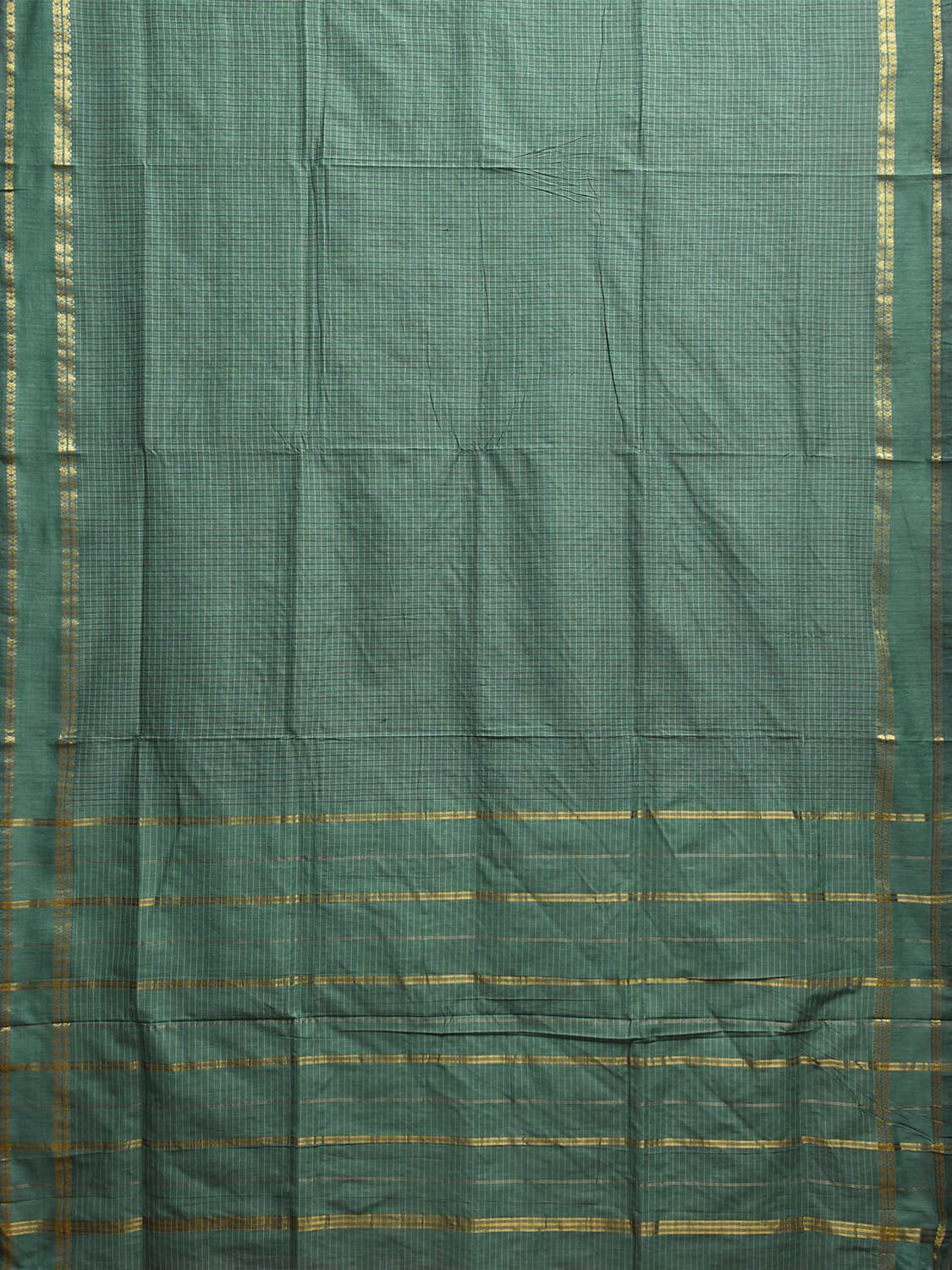 Green Gadwal Cotton Viscose Saree with Checks and Border Design g0504