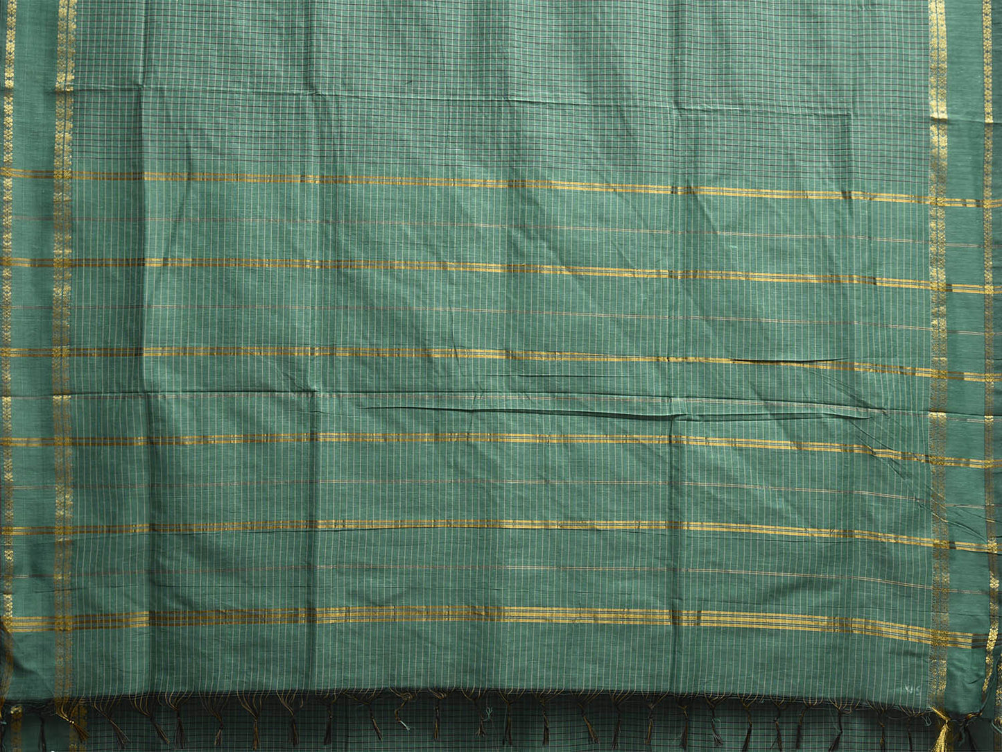 Green Gadwal Cotton Viscose Saree with Checks and Border Design g0504