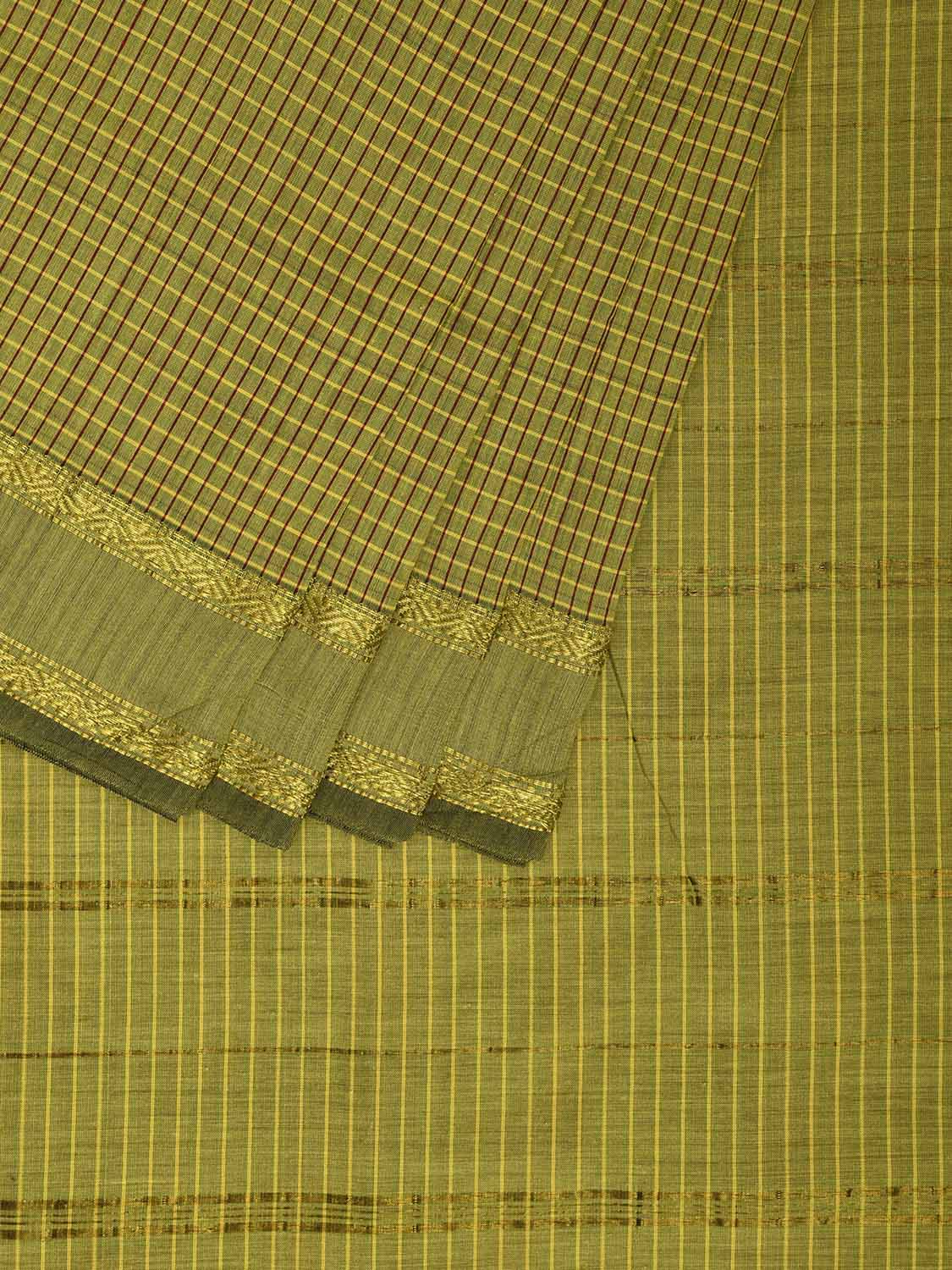 Light Green Gadwal Cotton Viscose Saree with Checks and Border Design g0505