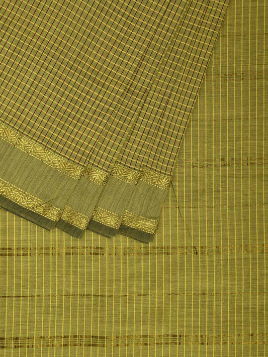 Light Green Gadwal Cotton Viscose Saree with Checks and Border Design g0505