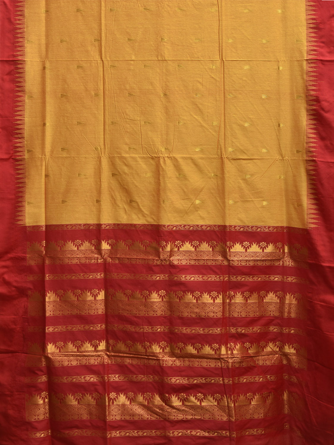 Orange and Red Gadwal Cotton Viscose Saree with Pallu and Temple Border Design No Blouse g0506