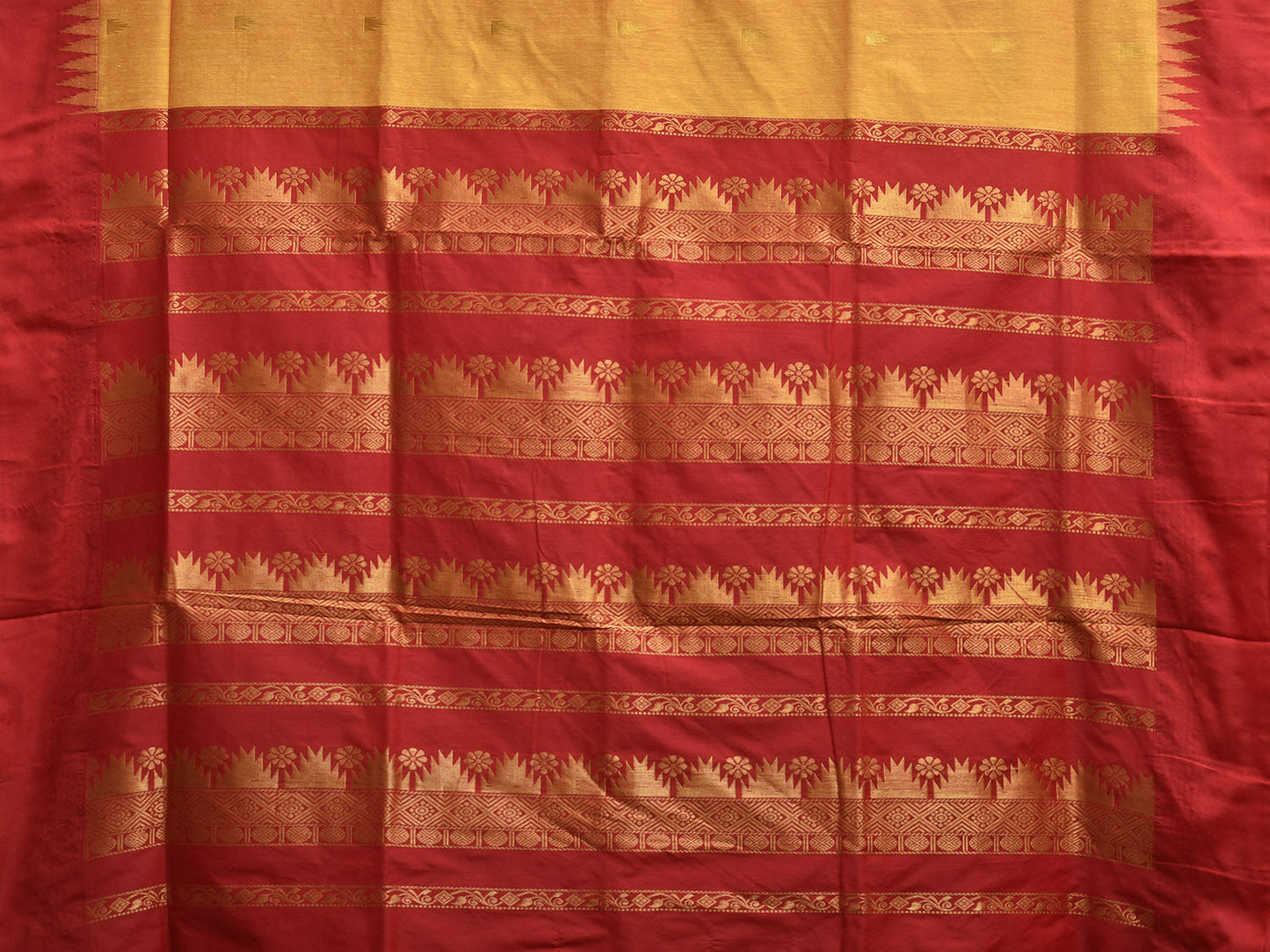 Orange and Red Gadwal Cotton Viscose Saree with Pallu and Temple Border Design No Blouse g0506