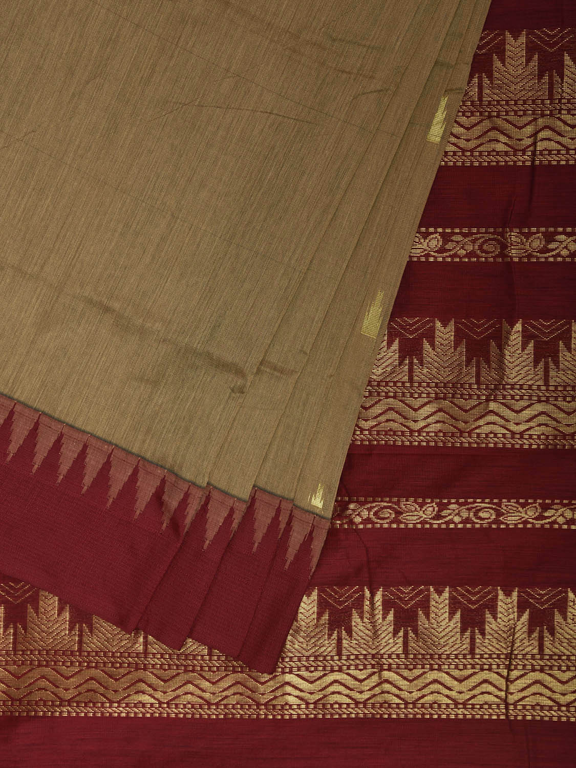 Maroon Gadwal Cotton Viscose Saree with Pallu and Temple Border Design No Blouse g0507