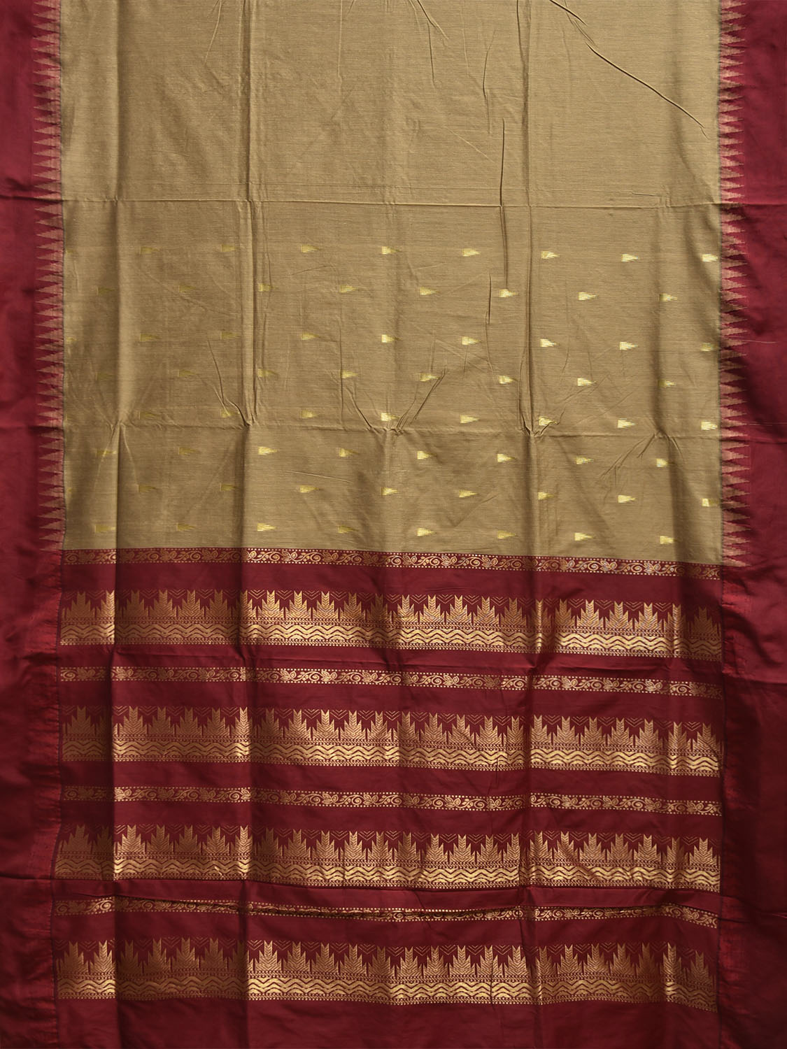 Maroon Gadwal Cotton Viscose Saree with Pallu and Temple Border Design No Blouse g0507
