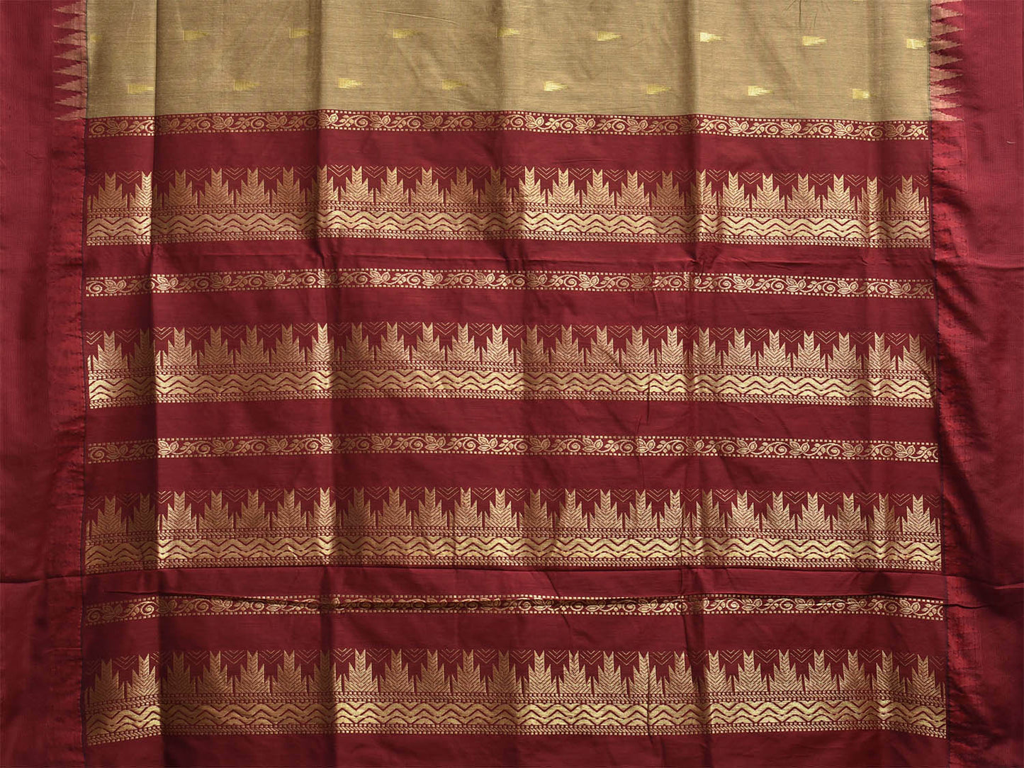 Maroon Gadwal Cotton Viscose Saree with Pallu and Temple Border Design No Blouse g0507
