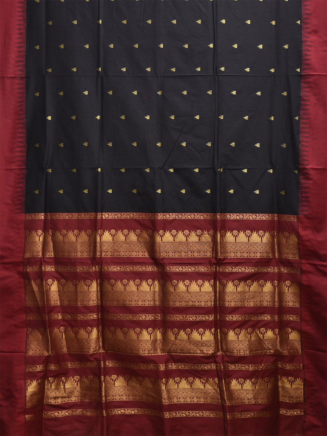 Black and Maroon Gadwal Cotton Viscose Saree with Pallu and Temple Border Design No Blouse g0508