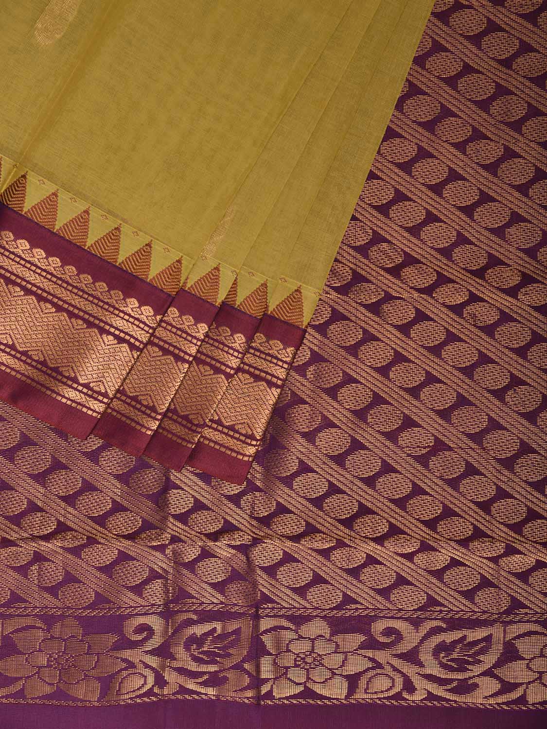 Light Yellow and Purple Gadwal Cotton Viscose Saree with Border and Pallu Design No Blouse g0510