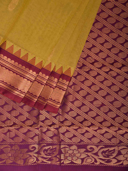 Light Yellow and Purple Gadwal Cotton Viscose Saree with Border and Pallu Design No Blouse g0510