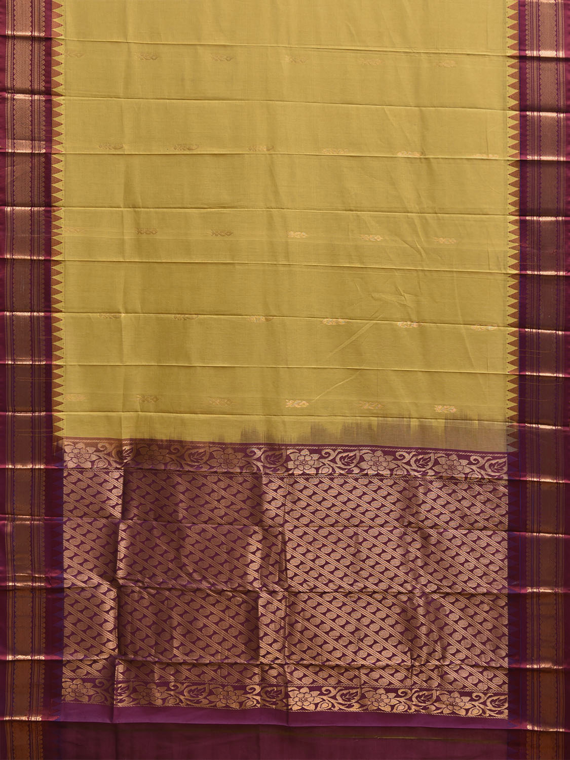 Light Yellow and Purple Gadwal Cotton Viscose Saree with Border and Pallu Design No Blouse g0510