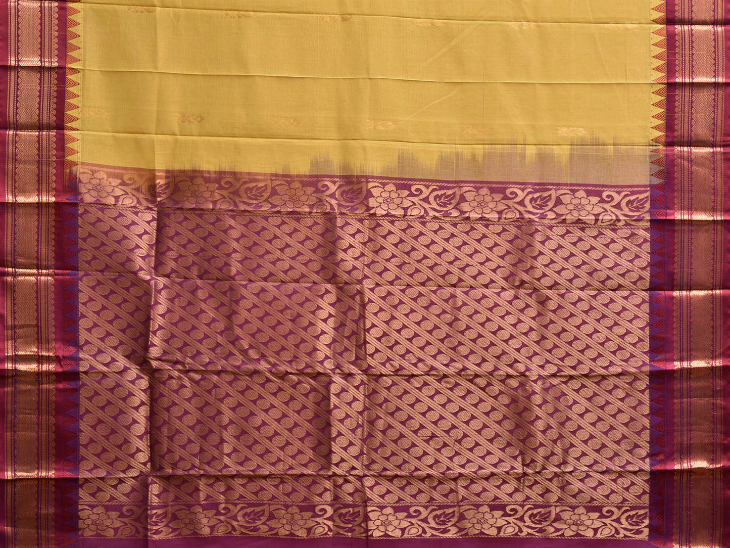 Light Yellow and Purple Gadwal Cotton Viscose Saree with Border and Pallu Design No Blouse g0510