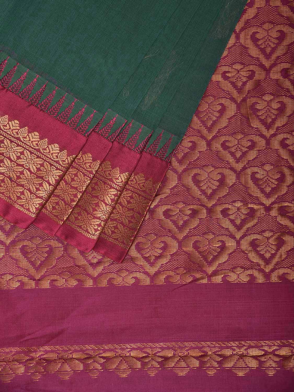 Green and Pink Gadwal Cotton Viscose Saree with Border and Pallu Design No Blouse g0511