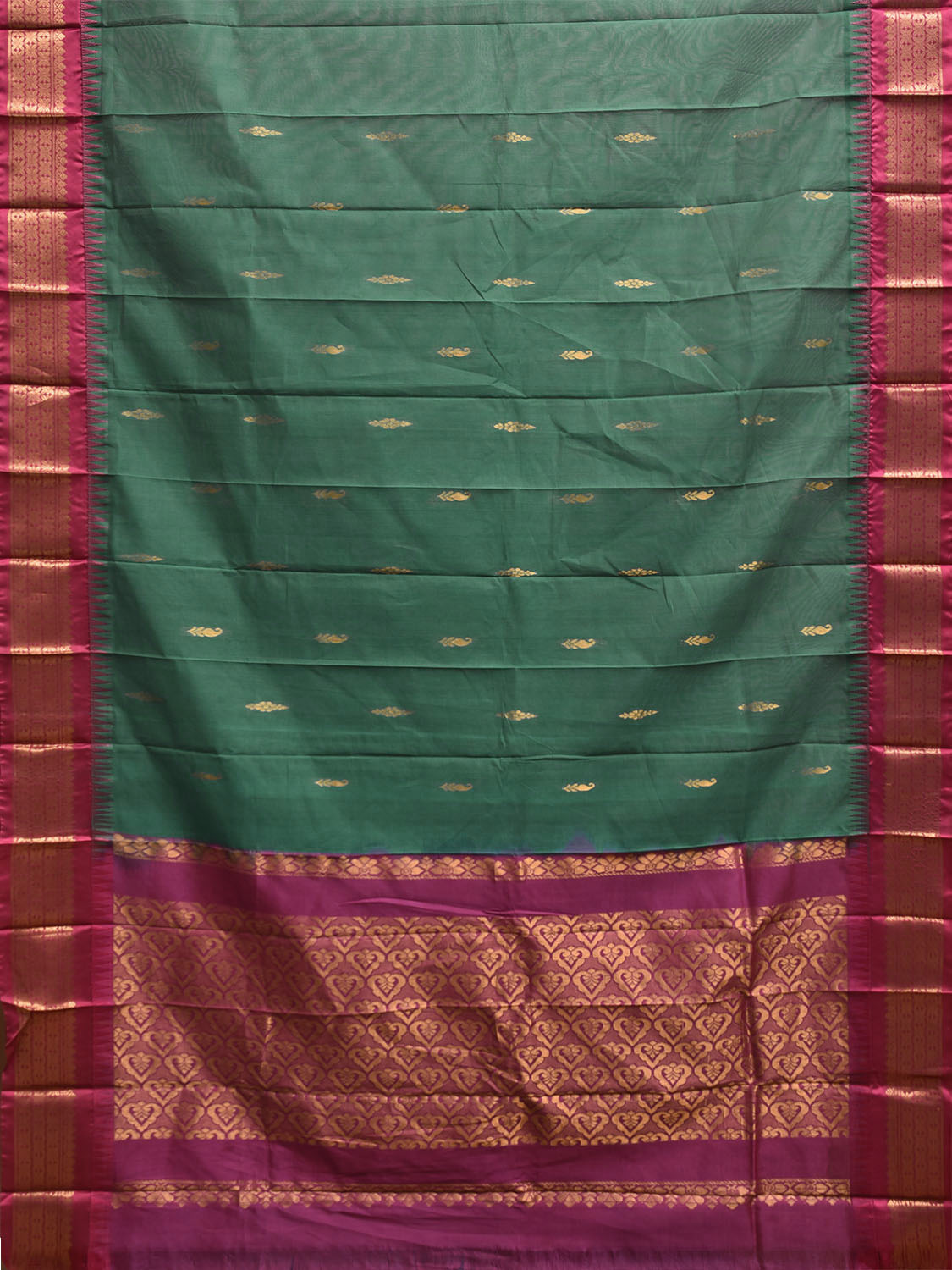 Green and Pink Gadwal Cotton Viscose Saree with Border and Pallu Design No Blouse g0511