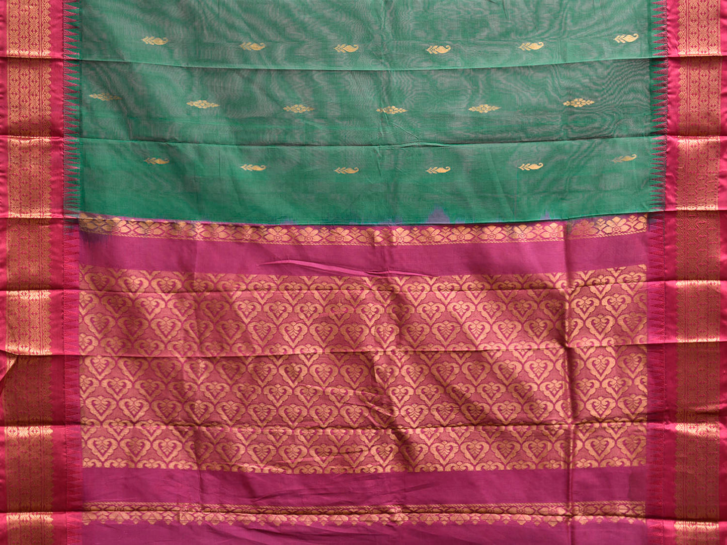 Green and Pink Gadwal Cotton Viscose Saree with Border and Pallu Design No Blouse g0511