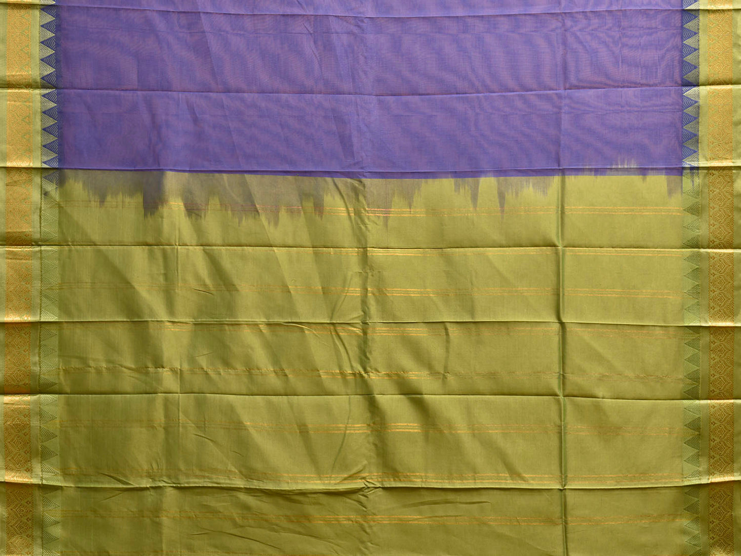 Indigo and Green Gadwal Cotton Viscose Plain Saree with Contrast Pallu Design No Blouse g0512