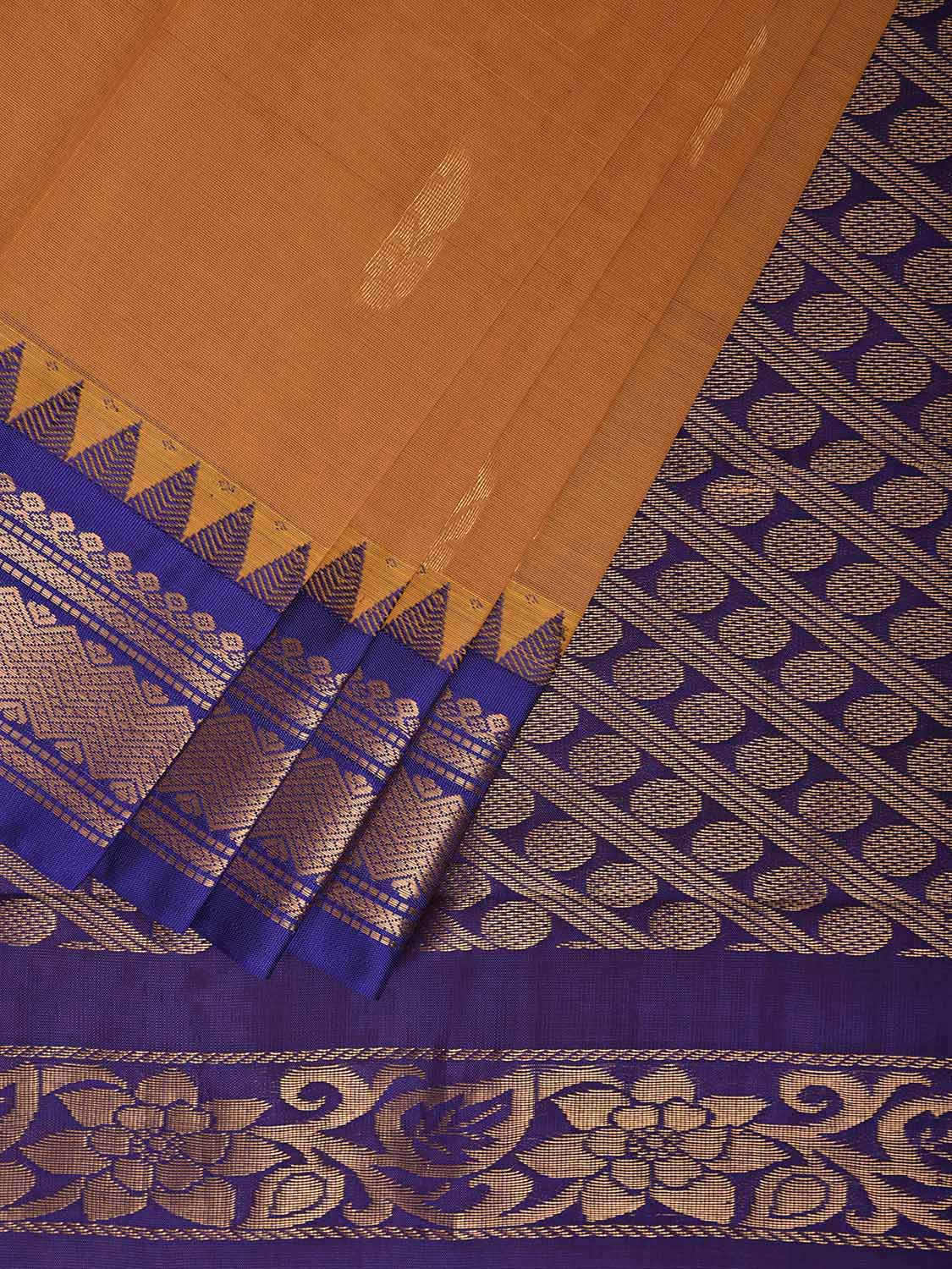 Light Orange and Dark Blue Gadwal Cotton Viscose Saree with Border and Pallu Design No Blouse g0513