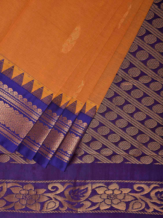 Light Orange and Dark Blue Gadwal Cotton Viscose Saree with Border and Pallu Design No Blouse g0513