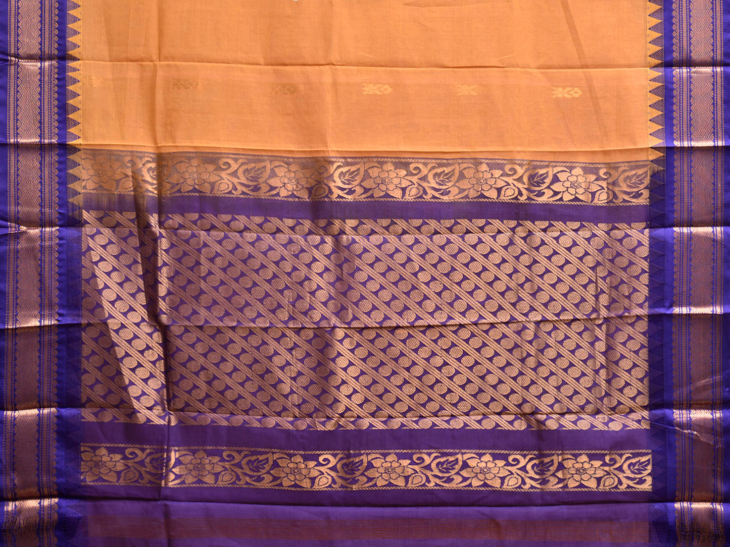 Light Orange and Dark Blue Gadwal Cotton Viscose Saree with Border and Pallu Design No Blouse g0513