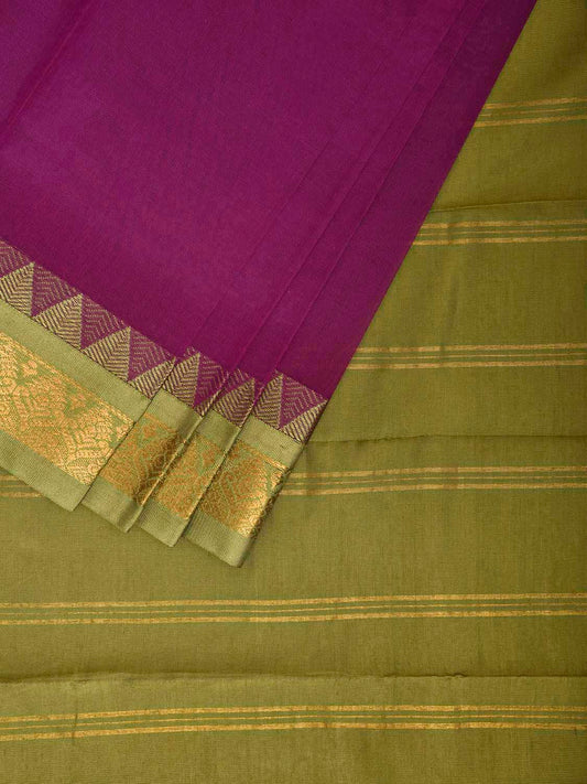 Purple and Green Gadwal Cotton Viscose Plain Saree with Contrast Pallu Design No Blouse g0514