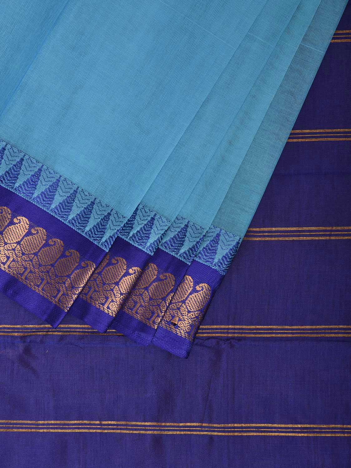 Light Blue and Blue Gadwal Cotton Viscose Plain Saree with Contrast Pallu Design No Blouse g0516