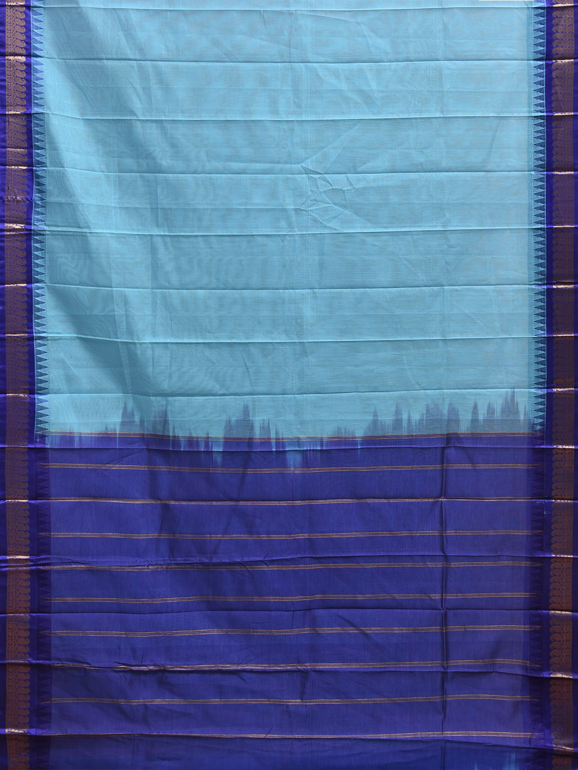 Light Blue and Blue Gadwal Cotton Viscose Plain Saree with Contrast Pallu Design No Blouse g0516