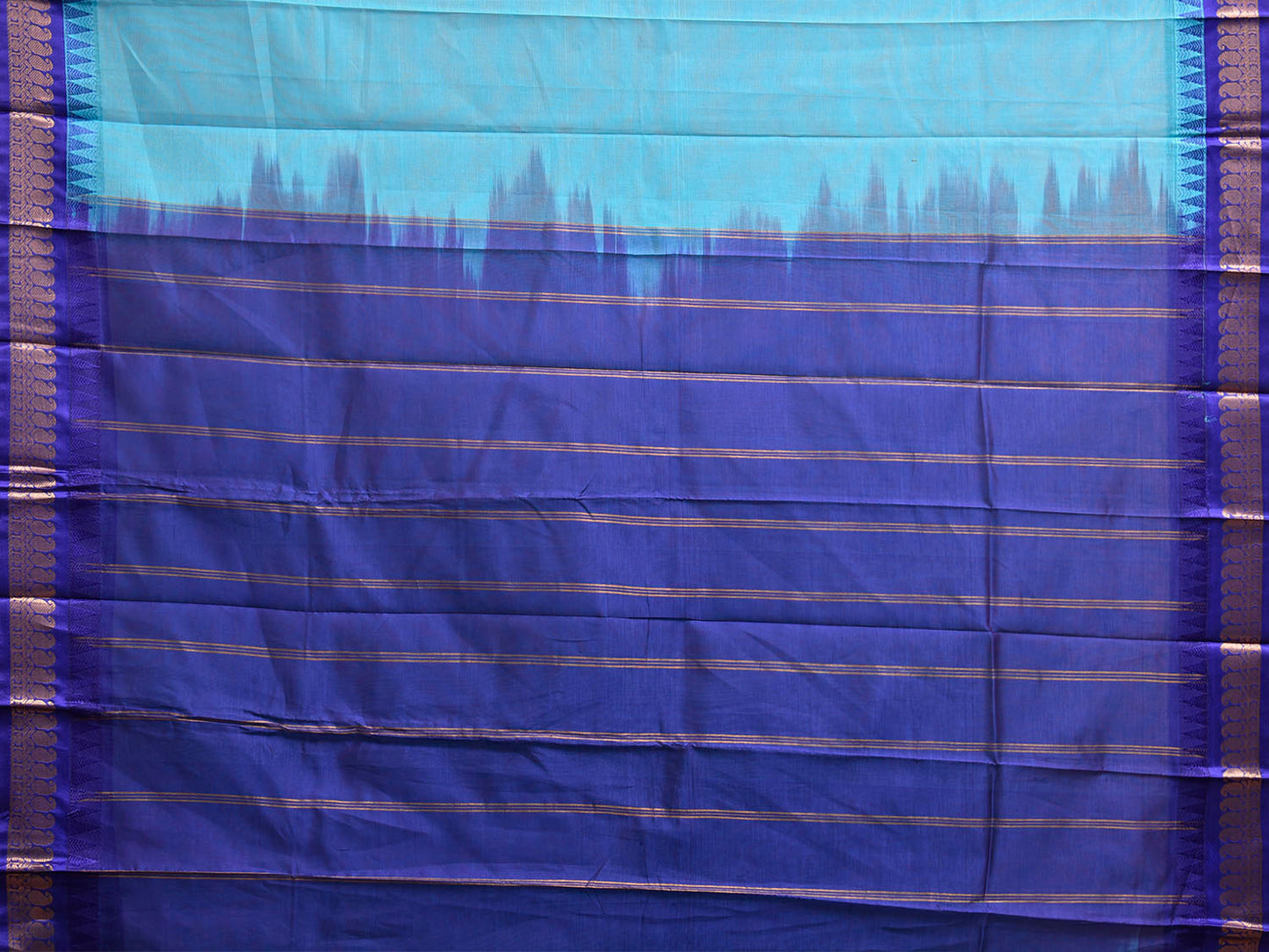 Light Blue and Blue Gadwal Cotton Viscose Plain Saree with Contrast Pallu Design No Blouse g0516