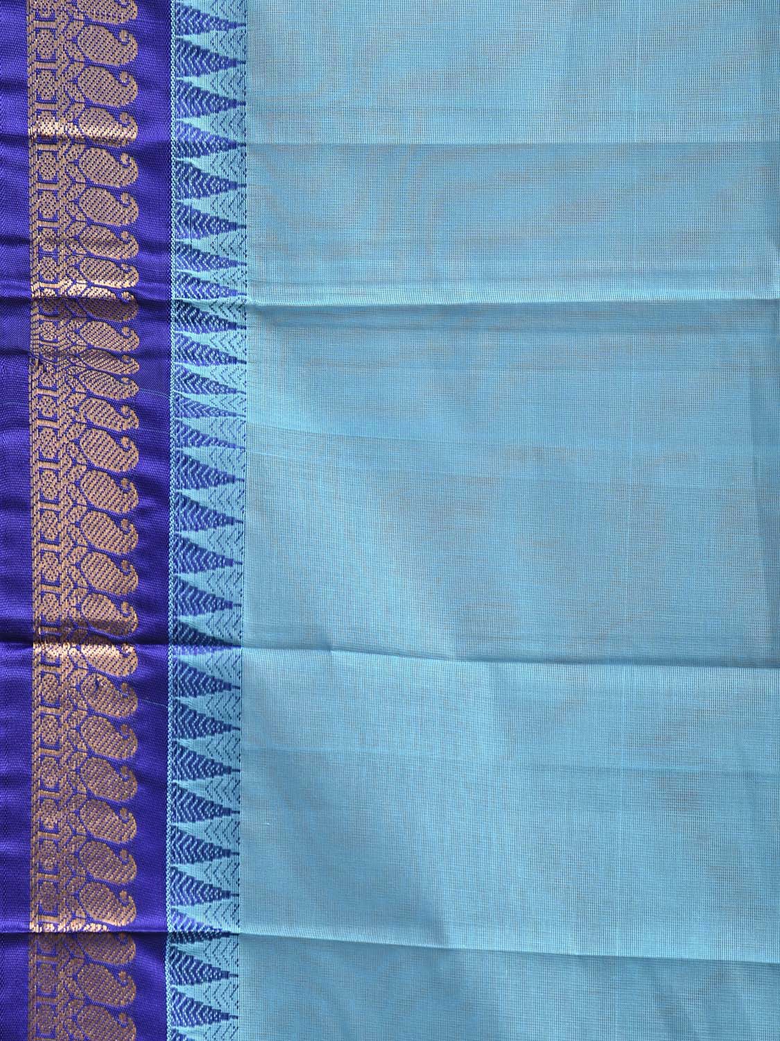 Light Blue and Blue Gadwal Cotton Viscose Plain Saree with Contrast Pallu Design No Blouse g0516