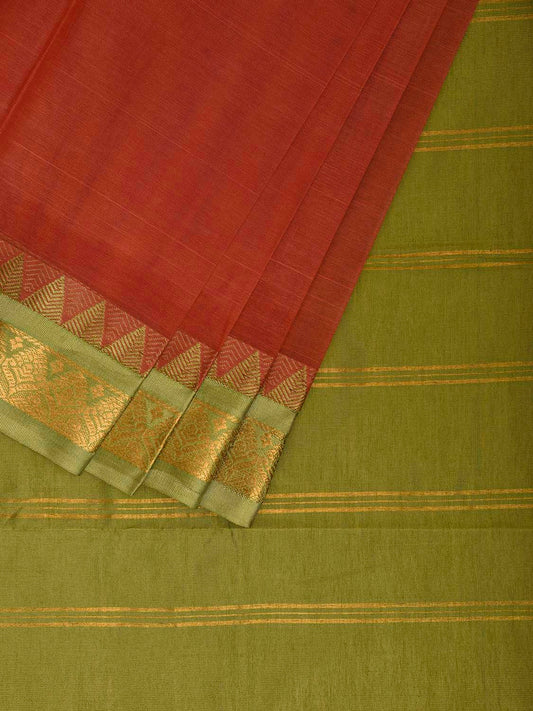 Rust and Green Gadwal Cotton Viscose Plain Saree with Contrast Pallu Design No Blouse g0517