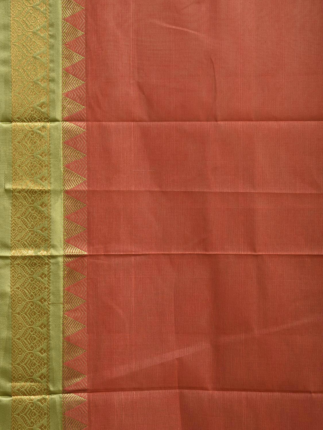 Rust and Green Gadwal Cotton Viscose Plain Saree with Contrast Pallu Design No Blouse g0517