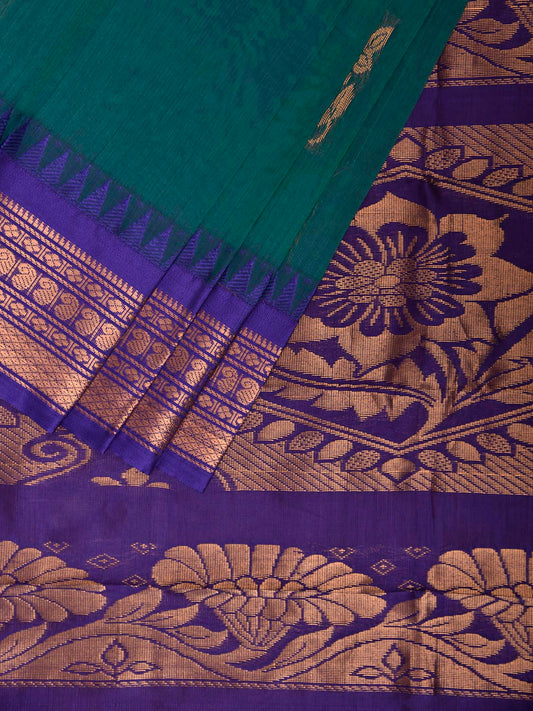 Teal and Dark Blue Gadwal Cotton Viscose Saree with Border and Pallu Design No Blouse g0518