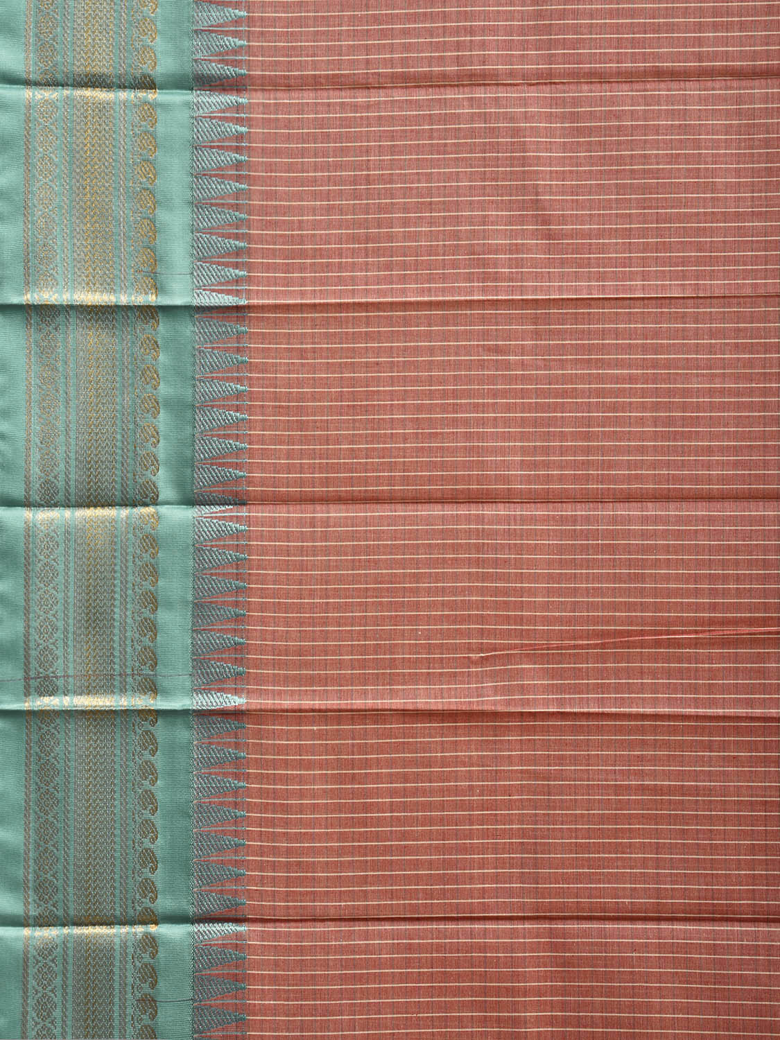 Fawn and Turquoise Gadwal Cotton Viscose Saree with Checks and Contrast Pallu Design No Blouse g0520