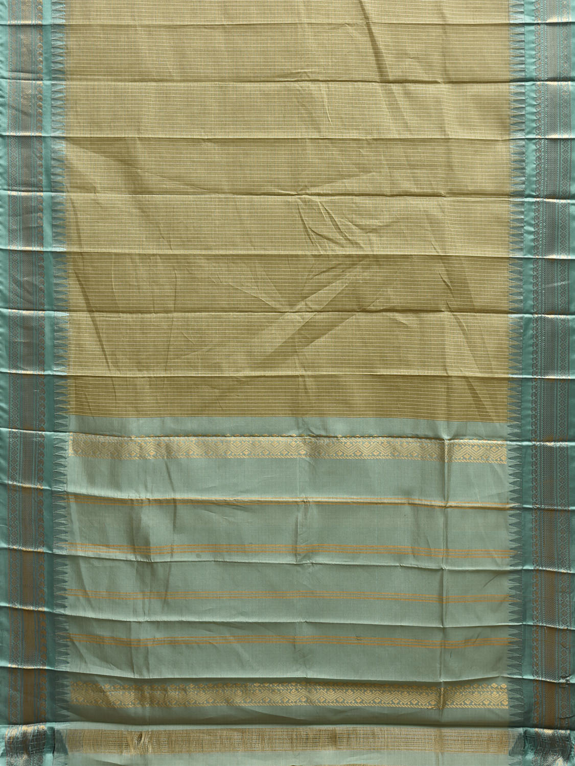 Light Green and Turquoise Gadwal Cotton Viscose Saree with Checks and Contrast Pallu Design No Blouse g0521