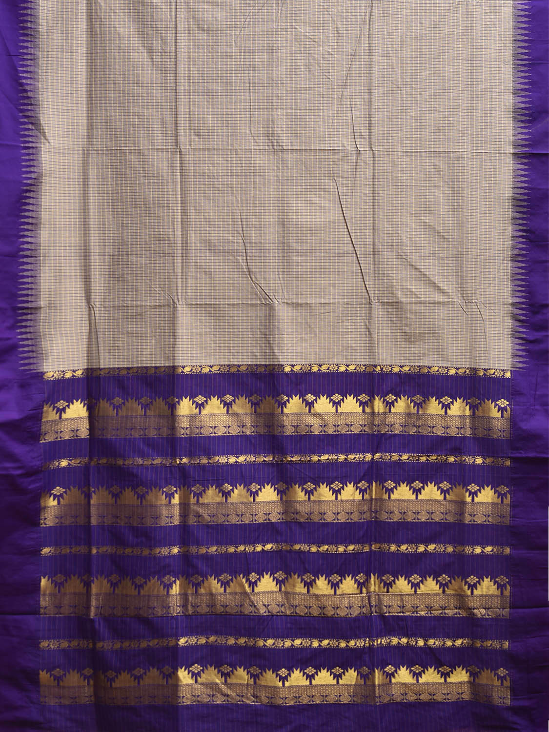 Light Grey and Indigo Gadwal Cotton Viscose Saree with Checks and Pallu Design g0522