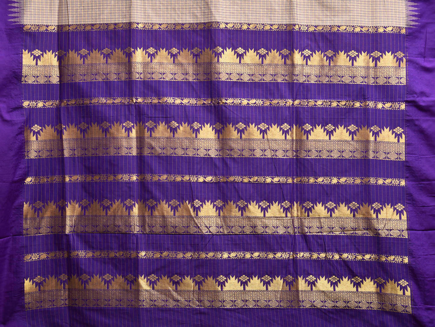 Light Grey and Indigo Gadwal Cotton Viscose Saree with Checks and Pallu Design g0522