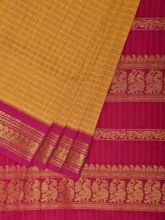 Yellow and Pink Gadwal Cotton Viscose Saree with Checks and Pallu Design g0524