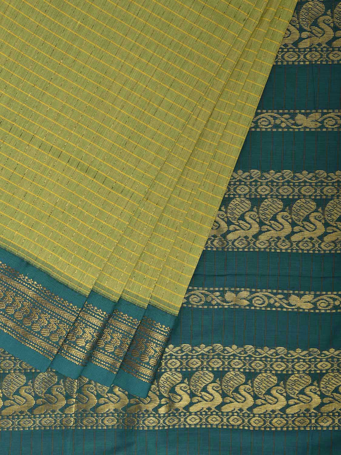 Green and Teal Gadwal Cotton Viscose Saree with Checks and Pallu Design g0525