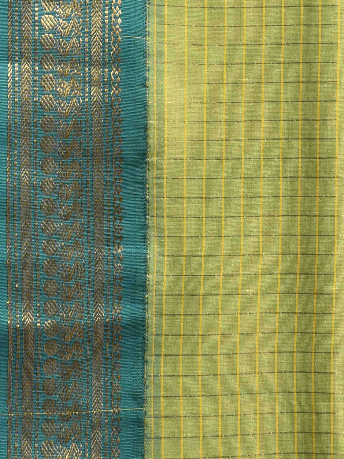 Green and Teal Gadwal Cotton Viscose Saree with Checks and Pallu Design g0525