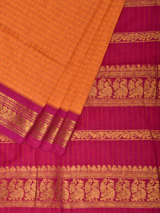 Orange and Pink Gadwal Cotton Viscose Saree with Checks and Pallu Design g0526